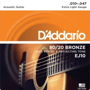D‘addario EJ10Jeu de cordes Folk Bronze 80/20 Extra-light 10-47 Offre Limitée
