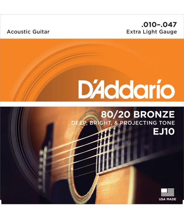 D‘addario EJ10Jeu de cordes Folk Bronze 80/20 Extra-light 10-47 Offre Limitée