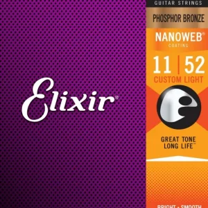 Prix Réduit Elixir 16027Jeu de cordes Folk Nanoweb Phosphore Bronze Custom-Light 11-52