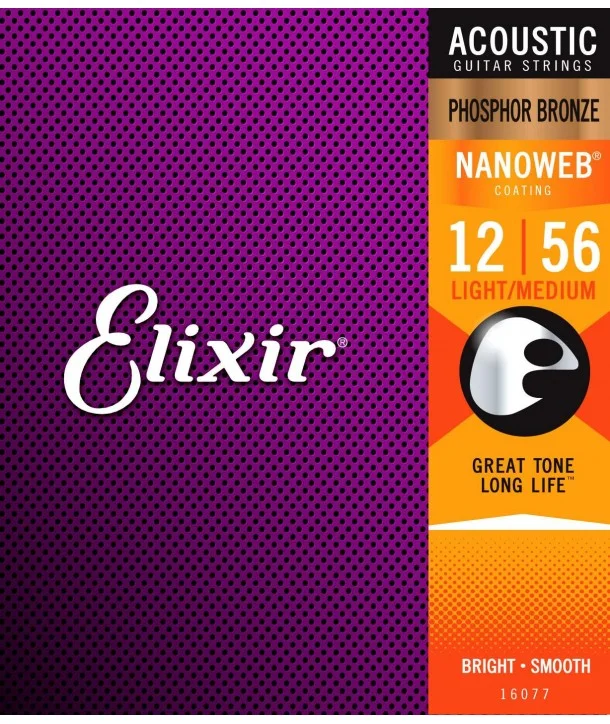 Elixir 16077Jeu de cordes Folk Nanoweb Phosphore Bronze Medium-Light 12-56 Offre Du Jour