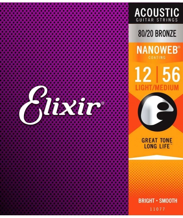 Populaire Elixir 11077Jeu de cordes Folk Nanoweb Bronze Médium-light 12-56