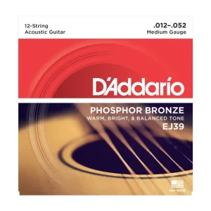 Certifié D‘addario EJ39Jeu de 12 cordes Folk Phosphore-Bronze Medium 12-52