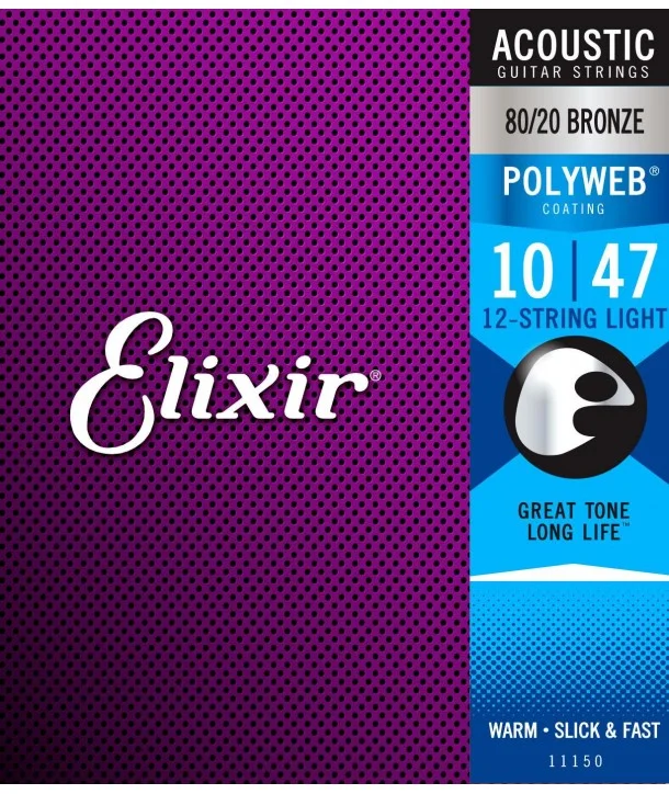 Elixir 11150Jeu de 12 cordes Folk Polyweb Bronze Light 10-47 Bon Marché