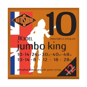 Rotosound JK30ELJeu de 12 cordes Folk Phosphore Bronze Jumbo King Extra Light 10-48 Acheter En Ligne