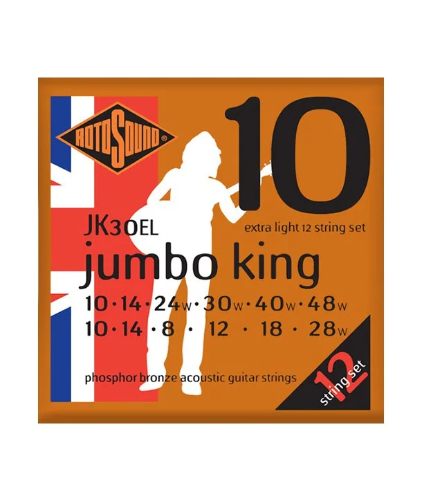Rotosound JK30ELJeu de 12 cordes Folk Phosphore Bronze Jumbo King Extra Light 10-48 Acheter En Ligne