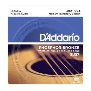 Retour Gratuit D‘addario EJ37Jeu de 12 cordes Folk Phosphore-Bronze Medium Top/Heavy Bottom 12-54