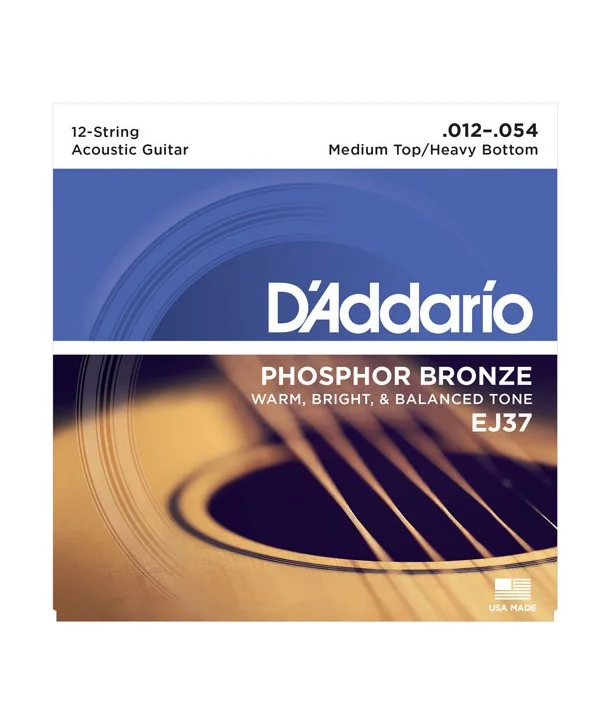 Retour Gratuit D‘addario EJ37Jeu de 12 cordes Folk Phosphore-Bronze Medium Top/Heavy Bottom 12-54