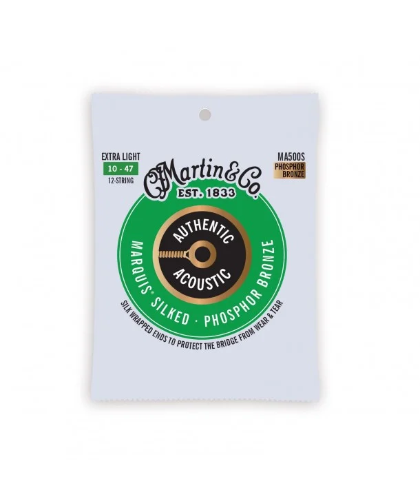 Martin MA500SJeu de 12 cordes Folk Authentic Silked 92/8 phosphore bronze extra-light 10-47 Top Vente