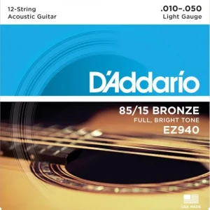 Usine Directe D‘addario EZ940Jeu de 12 cordes folk American Bronze 85/15 light 10-50