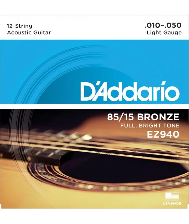 Usine Directe D‘addario EZ940Jeu de 12 cordes folk American Bronze 85/15 light 10-50