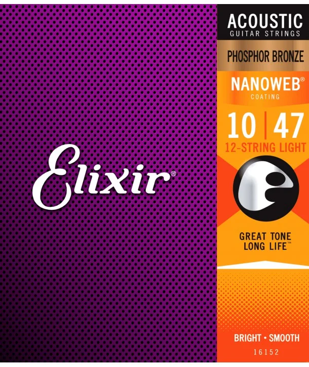 Acheter En Ligne Elixir 16152Jeu de 12 cordes Folk Nanoweb Phosphore Bronze Light 10-47