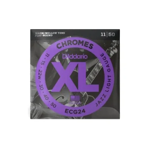 D‘addario ECG24Jeu de cordes électriques Chrome filé plat Jazz light 11-50 Must-Have