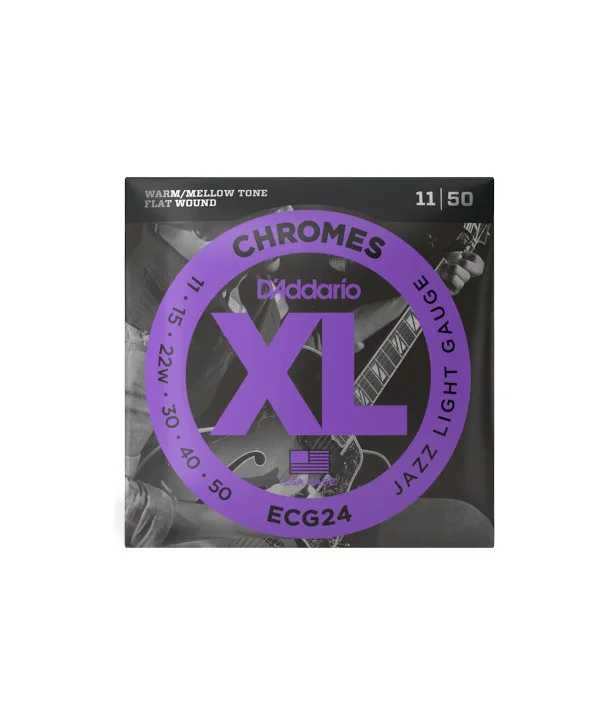 D‘addario ECG24Jeu de cordes électriques Chrome filé plat Jazz light 11-50 Must-Have