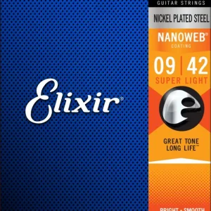 Top Vente Elixir 12002Jeu de cordes électriques Nanoweb filé rond light 9-42