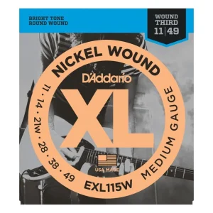 Meilleure Vente D‘addario EXL115WJeu de Cordes électriques Nickel Wound Jazz sol filé 11-49 filé rond nickel