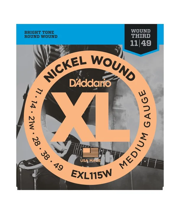 Meilleure Vente D‘addario EXL115WJeu de Cordes électriques Nickel Wound Jazz sol filé 11-49 filé rond nickel