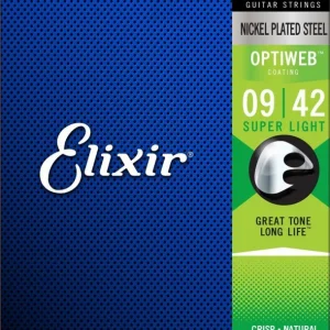 Vente Directe Elixir 19002Jeu de cordes électriques Optiweb filé rond Super Light 09-42