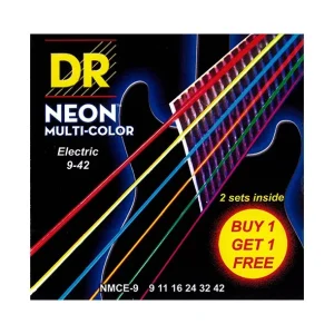 DR NMCE9PACKPack de 2 jeux de cordes électriques DR SuperStrings Neon Multicolor 9-42 Prix Réduit