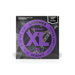 Prix Cassé D‘addario ECG24-7Jeu de 7 cordes électriques chrome filé plat jazz light 11-65