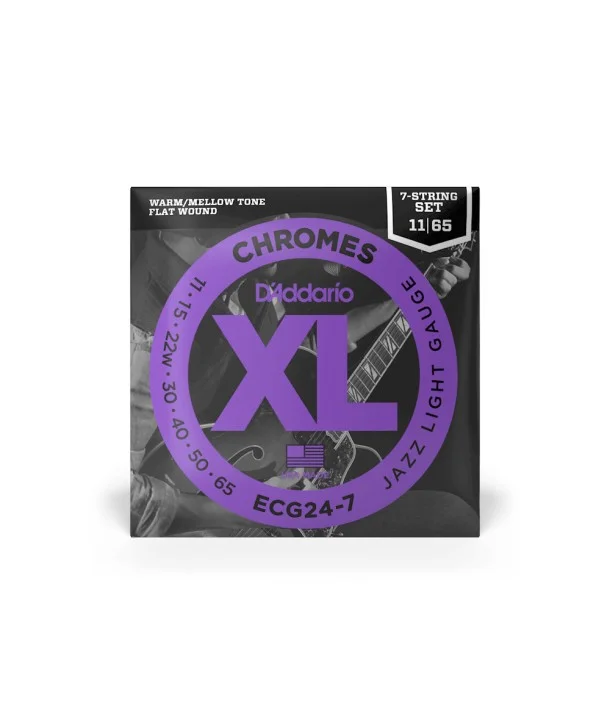 Prix Cassé D‘addario ECG24-7Jeu de 7 cordes électriques chrome filé plat jazz light 11-65