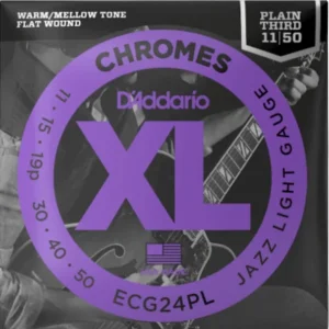 Marque D‘addario ECG24PLJeu de cordes électriques Chrome filé plat Jazz light 11-50 sol non filé