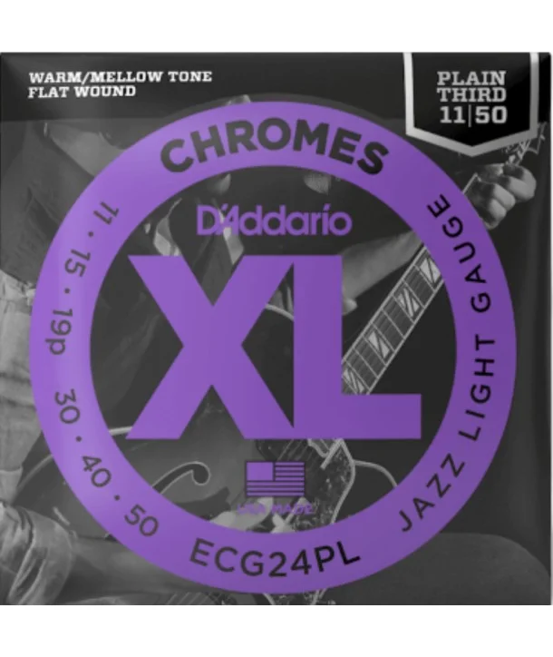 Marque D‘addario ECG24PLJeu de cordes électriques Chrome filé plat Jazz light 11-50 sol non filé