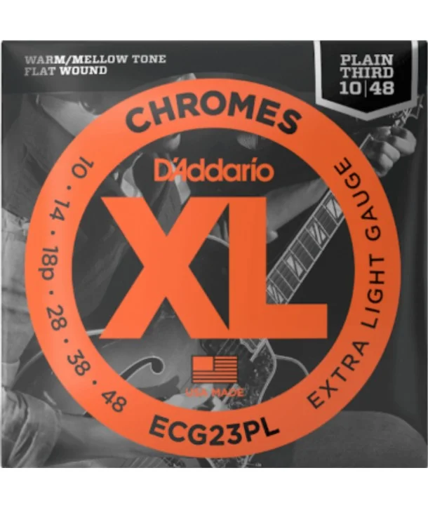 D‘addario ECG23PLJeu de cordes électriques Chrome filé plat Jazz extra-light 10-48 sol non filé Promotion Saisonnière