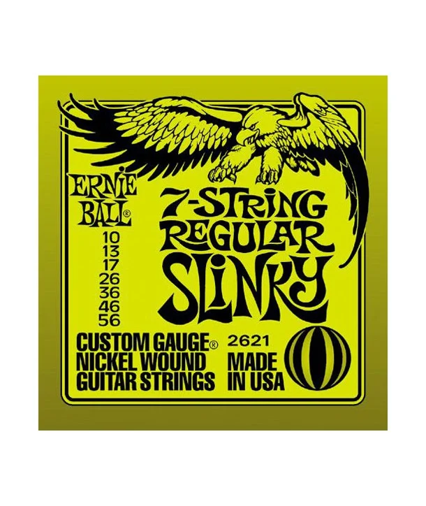 Ernie Ball 2621Jeu de 7 cordes électriques Regular Slinky 10-56 Prix Promo