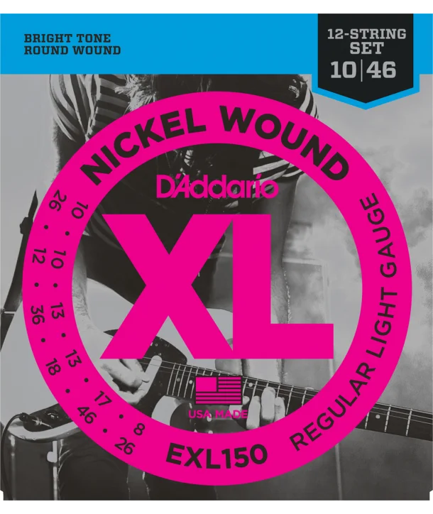 D‘addario EXL150Jeu de 12 Cordes électriques Nickel Wound Regular-light 10-46 filé rond Nouvel Arrivage