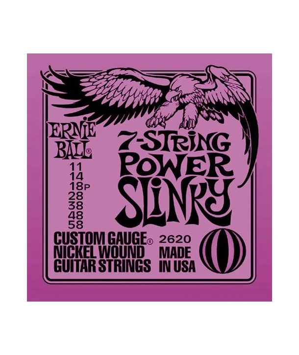 Ernie Ball 2620Jeu de 7 cordes électriques Power Slinky 11-58 Petit Prix