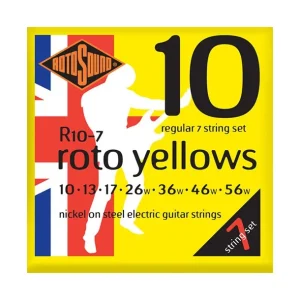 Promotion Saisonnière Rotosound R10-7Jeu de 7 cordes électriques Roto Yellows Regular Nickel 10-56
