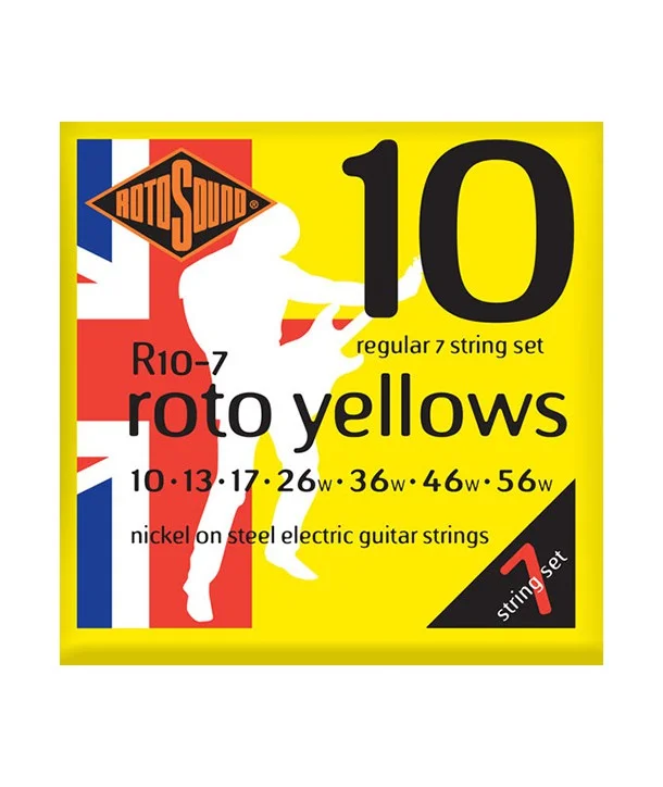 Promotion Saisonnière Rotosound R10-7Jeu de 7 cordes électriques Roto Yellows Regular Nickel 10-56