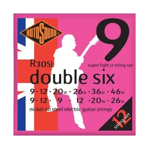 Rotosound R30SLJeu de 12 cordes électriques Roto Double Six Super-Light Nickel 9-46 Expédié Aujourd'hui