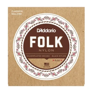 Nouvelle Collection D‘addario EJ32Jeu de cordes classiques à boules Folk Nylon noir et plaqué argent Tension normale