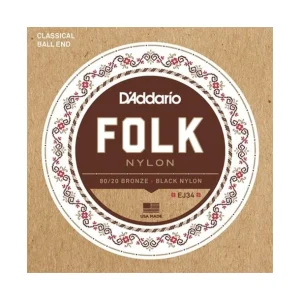 Expédié Aujourd'hui D‘addario EJ34Jeu de cordes classiques à boules Folk Nylon noir et Bronze Tension normale