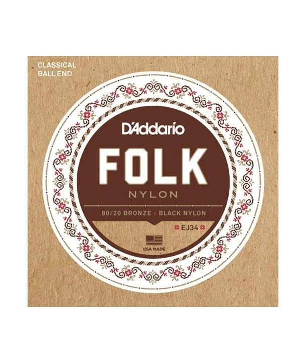 Expédié Aujourd'hui D‘addario EJ34Jeu de cordes classiques à boules Folk Nylon noir et Bronze Tension normale