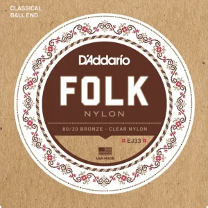 D‘addario EJ33Jeu de cordes classiques à boules Folk Nylon Clear et bronze Tension normale Dernier Modèle