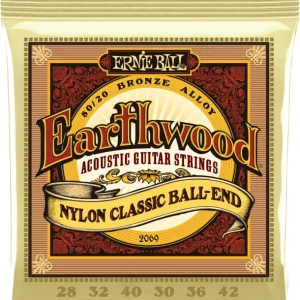 Ernie Ball 2069Jeu de cordes classiques Earthwood Bronze nylon à boule 28-42 Paiement Sécurisé
