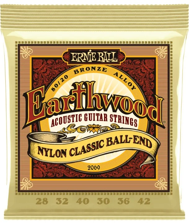 Ernie Ball 2069Jeu de cordes classiques Earthwood Bronze nylon à boule 28-42 Paiement Sécurisé