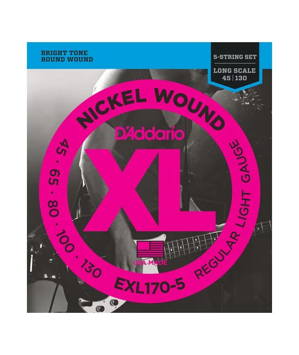 D‘addario EXL170-5Jeu de 5 cordes Basse XL Soft 45-130 filé rond nickel Promotion Saisonnière