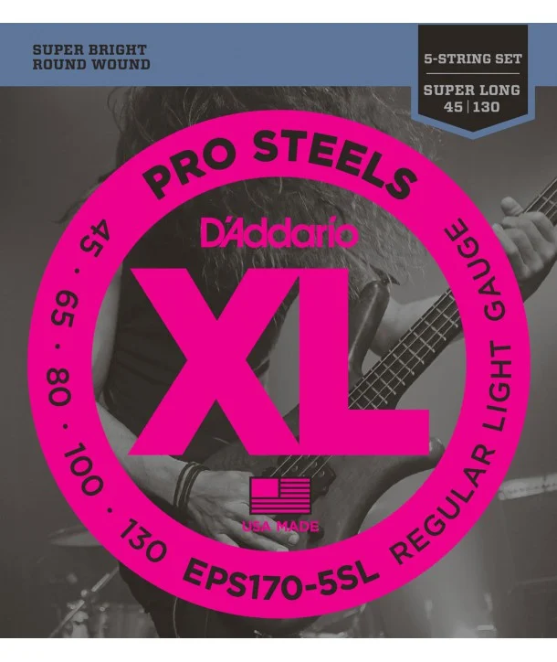 D‘addario EXL170-5SLJeu de 5 cordes Basse XL Super long scale Soft 45-130 filé rond nickel Réduction