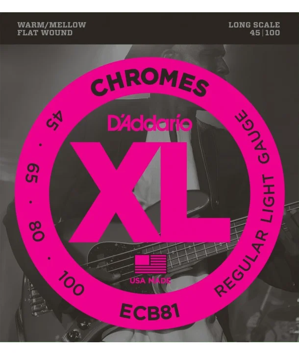 D‘addario ECB81Jeu de cordes Chrome basse filé plat Soft 45-100 Prix Bas
