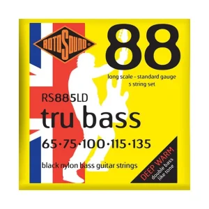 Livraison Express Rotosound RS885LDJeu de 5 cordes basse Tru Bass filé plat black nylon 65-135 long scale