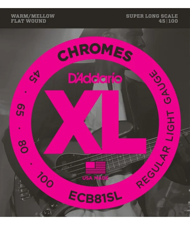 D‘addario ECB81SLJeu de cordes basse chrome file plat soft 45-100 Super Long Scale Solde