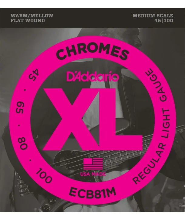 D‘addario ECB81MJeu de cordes basse chrome file plat soft 45-100 Medium Scale Prix Bas