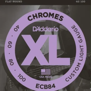 D‘addario ECB84Jeu de cordes basse chrome file plat custom light 40-100 Super Prix
