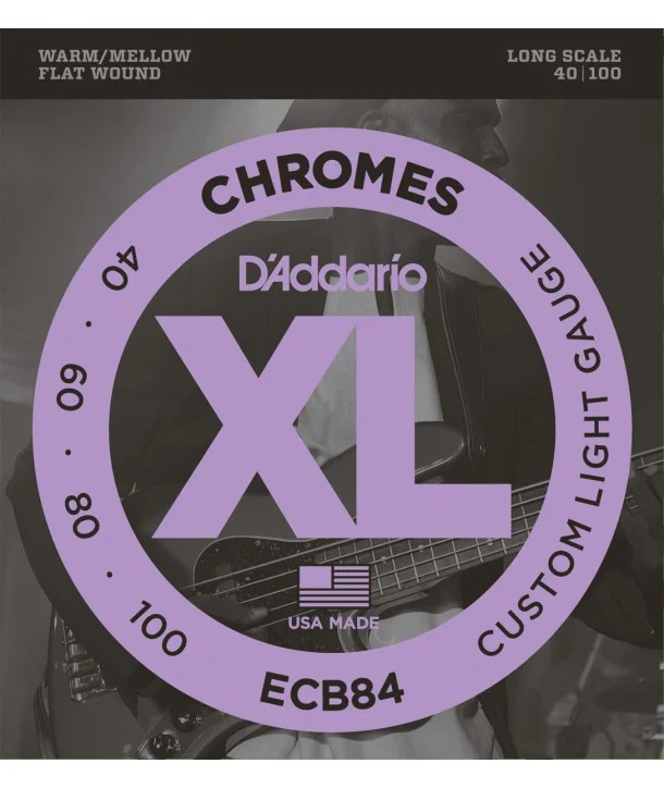 D‘addario ECB84Jeu de cordes basse chrome file plat custom light 40-100 Super Prix