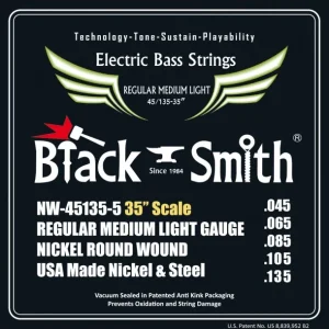 Black Smith NW-45135-5-35Jeu de 5 cordes Basse Filé rond Nickel Regular medium light 45-135 Super long scale Offre Spéciale