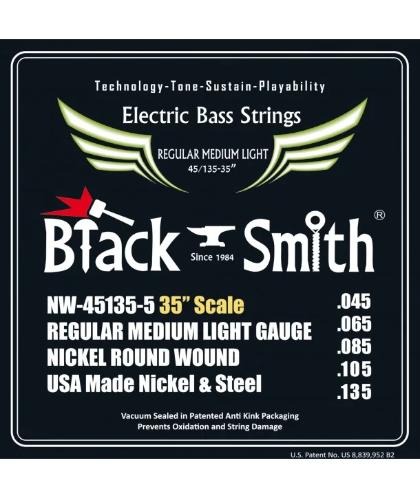 Black Smith NW-45135-5-35Jeu de 5 cordes Basse Filé rond Nickel Regular medium light 45-135 Super long scale Offre Spéciale