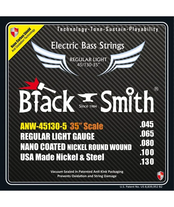 Black Smith ANW-45130-5-35Jeu de 5 cordes Basse AOT Coated Nickel Regular light 45-130 Super Long scale Solde